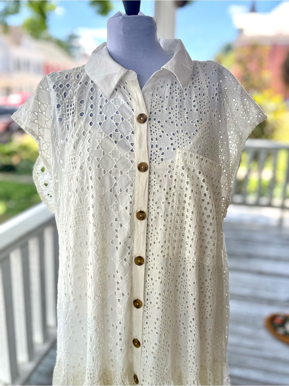 Free People Ivory Eyelet Button-Front Maxi Dress - Picture 2 of 15